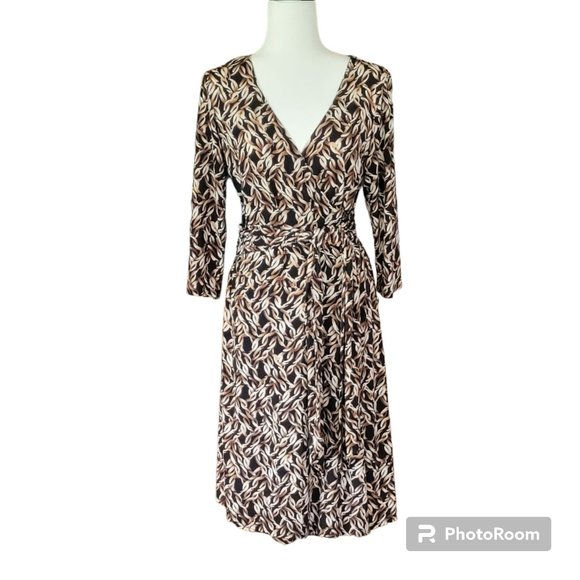 Vintage Faux Wrap Geometric Print Jersey Knit Dress Packable Travel Sz Large - Picture 2 of 11